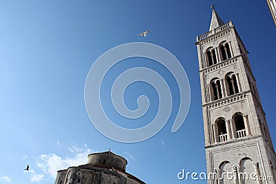 Church of St. Donat. Bell Tower Romanesque cathedral of St Anastasia. Stock Photo
