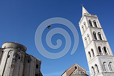 Church of St. Donat. Bell Tower Romanesque cathedral of St Anastasia. Stock Photo