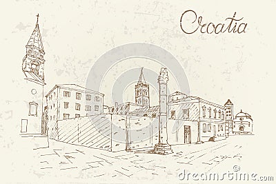 Church of St. Donat on the roman forum, Zadar, Croatia. Retro style. Vector Illustration