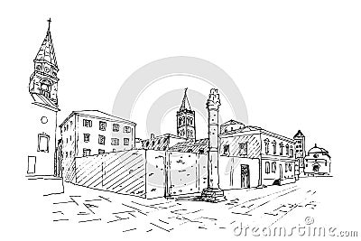 Church of St. Donat on the roman forum, Zadar, Croatia Vector Illustration