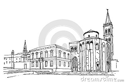 Church of St. Donat on the roman forum, Zadar, Croatia Vector Illustration