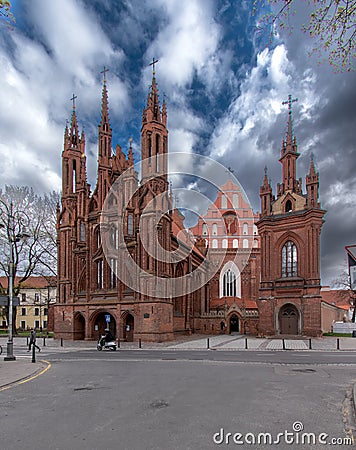Saint Annes church and Church of St. Francis of Assisi in Vilnius city, Lithuania. Editorial Stock Photo