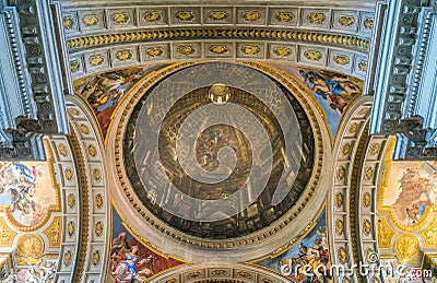 The painted dome by Andrea Pozzo, in the Church of Saint Ignatius of Loyola in Rome, Italy. Editorial Stock Photo