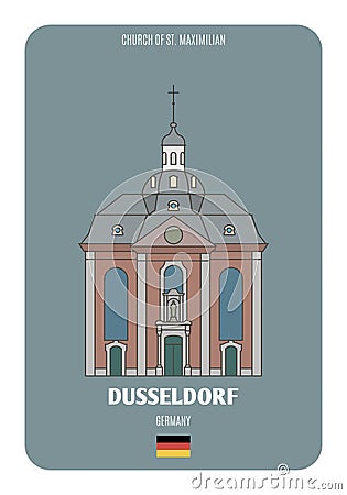 Church of St. Maximilian in Dusseldorf, Germany. Architectural symbols of European cities Vector Illustration