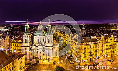 Church of St. Nicholas on Old Town Square in the night Stock Photo