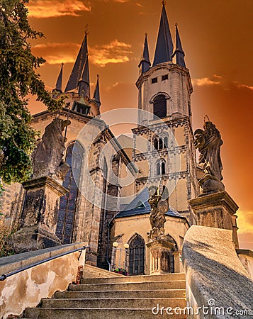 Church of St. Nicolas, Cheb in sunset Stock Photo