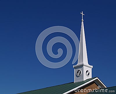 Church Steeple with Praying Hands Stock Photo