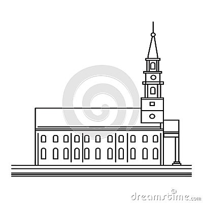 Church with Steeple Side View Mono Line Art Vector Illustration