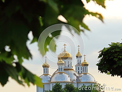 Church temple in the city an unusual Stock Photo