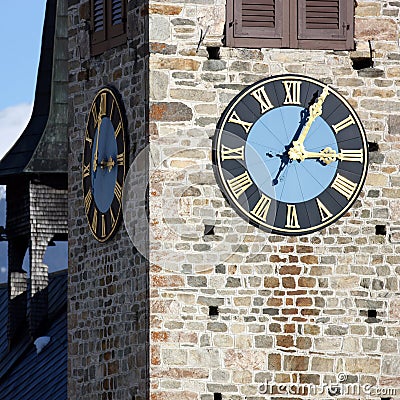 Church Tower with Clock Stock Photo