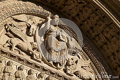 Church tympanum, Arles, Bouche-du-RhÃ´ne, France. Stock Photo