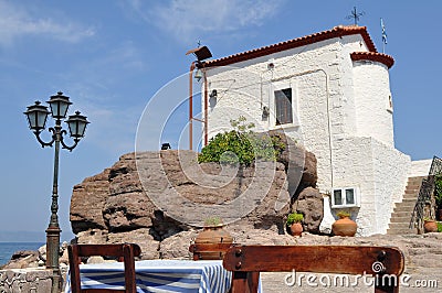 Church in villaga Skala Sikamines,Lesbos,Greece Stock Photo