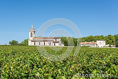 Margaux, France. Church and vineyards near Bordeaux Stock Photo