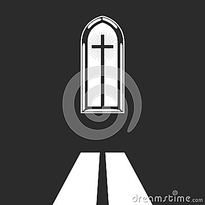 Church window with crucifix and holy light, liturgical prayer and divine worship Vector Illustration