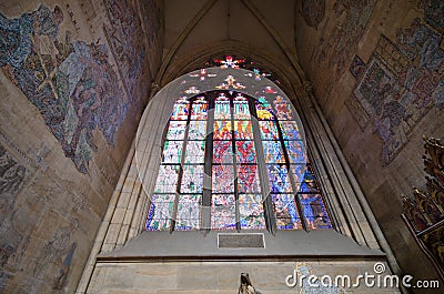 Church window, St. Vitus Cathedral, Prague Stock Photo