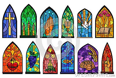 Church windows cartoon set icon. Isolated cartoon set icon cathedral mosaic.Vector illustration church windows on white Vector Illustration