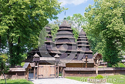 Church of the Wisdom of God from Kryvka village at Museum of Folk Architecture and Rural Life in Lviv, Ukraine Editorial Stock Photo