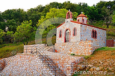 Churches on Palouki hill, Skopelos, Greece Stock Photo