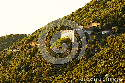 Churches on Palouki hill, Skopelos, Greece Stock Photo