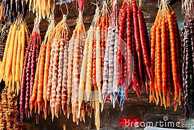 Churchkhela Is A Traditional Georgian Sausage-shaped Candy. Stock Photo