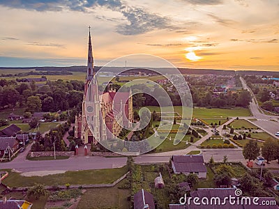 The Churh of the St.Trinity in the sunset light. Gerviaty Stock Photo