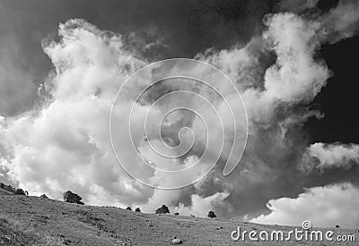 Churning Clouds, in Black and White Stock Photo