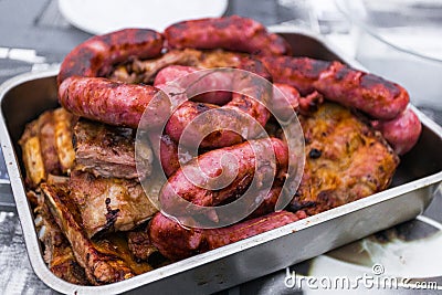 Churrasco de cerdo, chargrilled pork meat Stock Photo