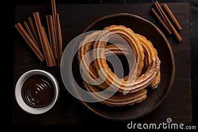 Churro Sticks, Churros Pastry, Fried Spanish Dessert, Churro Sticks, Abstract Generative Ai Illustration Stock Photo