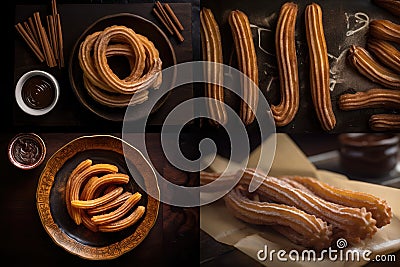 Churro Sticks, Churros Pastry, Fried Spanish Dessert, Churro Sticks, Abstract Generative Ai Illustration Stock Photo