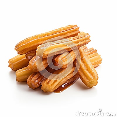 Delicious Churros With Syrup On White Background Stock Photo