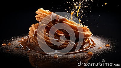 Churros Falling In Caramel With Sprinkles - Max Rive Style Stock Photo