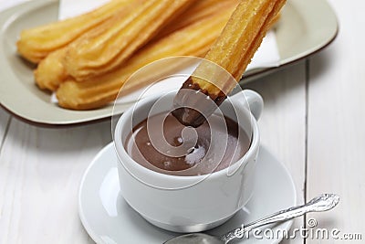 Churros and hot chocolate, spanish breakfast Stock Photo