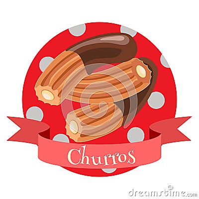 Churros traditional Spanish dessert. Colorful illustration in cartoon style Cartoon Illustration