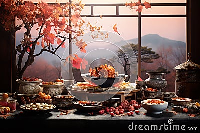 chuseok celebration setting Stock Photo