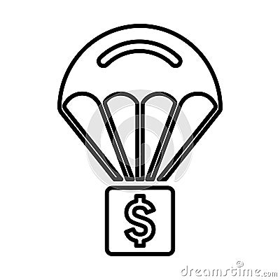 Chute, landing, dollar line icon. Outline vector Vector Illustration