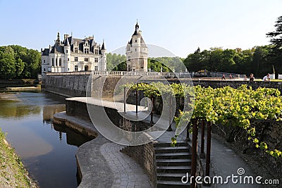 The ChÃ¢teau de Chenonceau is a French chÃ¢teau spanning the River Cher Editorial Stock Photo