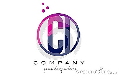 CI C I Circle Letter Logo Design with Purple Dots Bubbles Vector Illustration