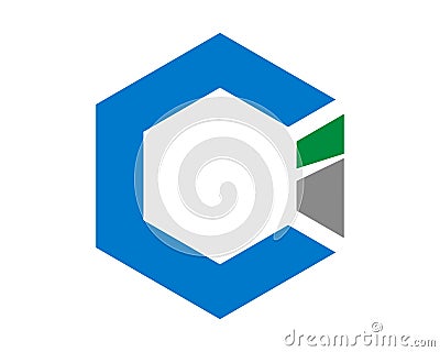 ci ic hexagon logo template 2 Vector Illustration