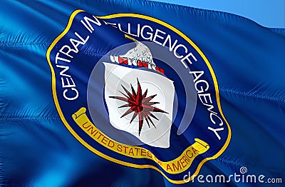 CIA flag waving in the wind, 3D rendering. CIA United States. United States Secret Service. Central Intelligence Agency. Security Stock Photo