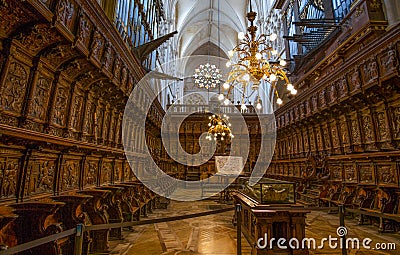 Cid Campeador`s grave in Burgos cathedral of Virgin Mary, Spain. Burgos Cathedral is inserted among the World Heritage Sites by UN Editorial Stock Photo