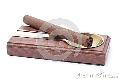 Cigar and ashtray Stock Photo