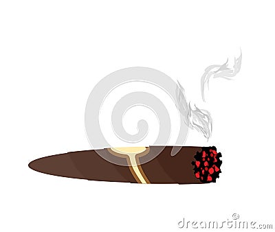 Cigar and smoke on a white background. An expensive Cuban cigar Vector Illustration