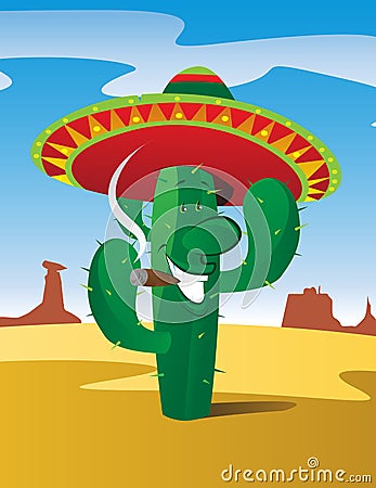 Cigar tooting Cactus Vector Illustration