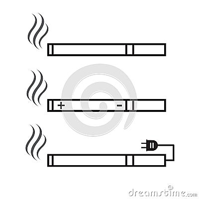 Cigarette and electronic cigarette icons . Cigarette nicotine, and smoke electronic Stock Photo