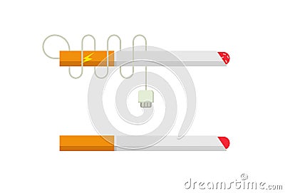 Cigarette flat vector isolated and e cigaret vape abstract icon closeup cartoon illustration, eclectic ecig and paper cig on white Vector Illustration
