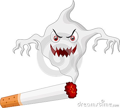 Cigarette with monster cartoon in smoke Vector Illustration