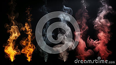 Cigarette smoke on black background, flowing waves, pollution, health danger, smoking Stock Photo