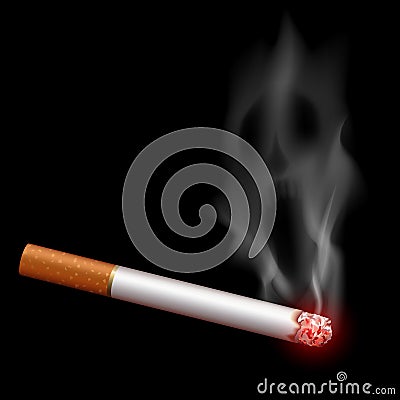 Cigarette with smoke in the form of a monster. Bad habit. Vector Illustration