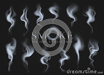 Cigarette smoke. Magic cloud different forms, transparent background, light shape and texture form. Fog, mist and vapor Vector Illustration