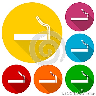 Cigarette smoke sign icons set with long shadow Stock Photo